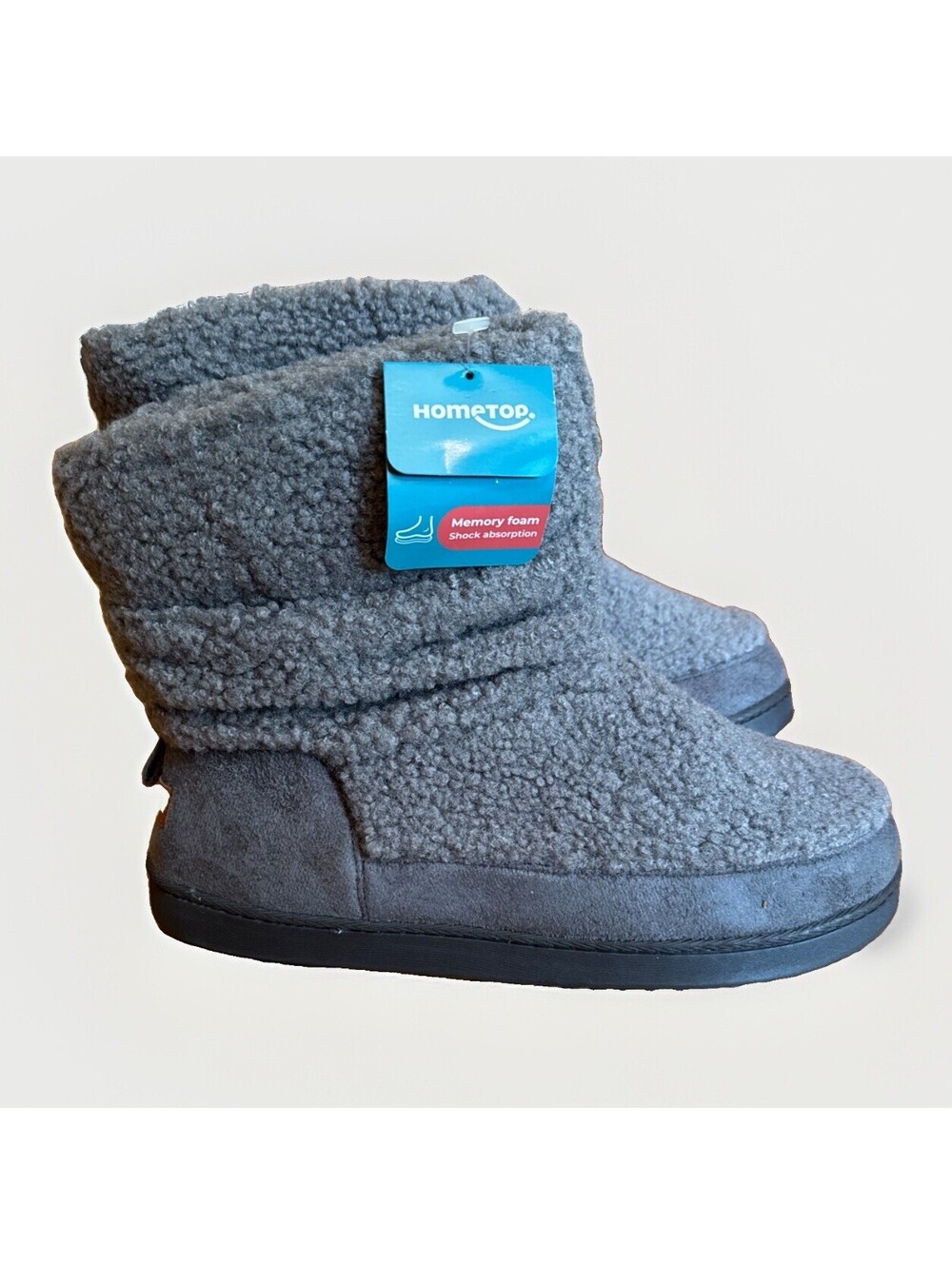 NWT NEW Hometop Gray Ankle Booties House Slippers Memory Foam Ladies Large 9 10